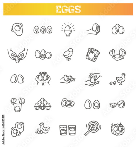 Eggs icons set,Vector outline illustration. Broken eggs
