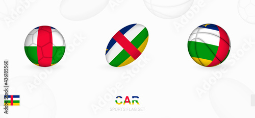 Sports icons for football, rugby and basketball with the flag of Central African Republic.