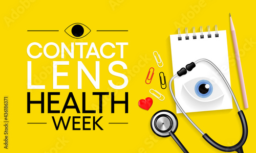 Contact lens health week is observed every year in August, emphasizes the importance of healthy hygiene practices in protecting against serious eye infections and other illnesses. vector illustration