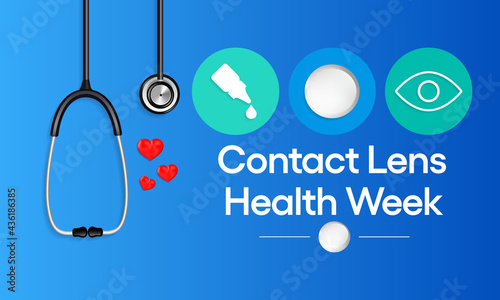 Contact lens health week is observed every year in August, emphasizes the importance of healthy hygiene practices in protecting against serious eye infections and other illnesses. vector illustration