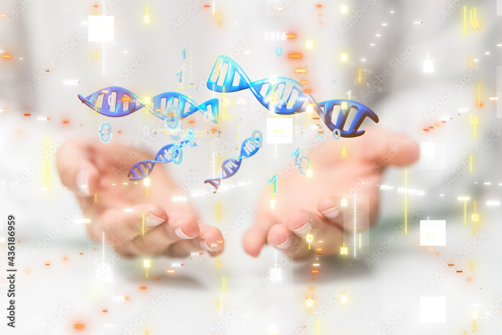 Doctor holding a 3d render DNA. Doctor holding a 3d render DNA.