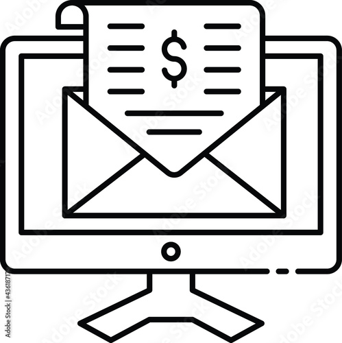 Invoice in email Concept, Digital Bill Vector Icon Design, Business and Management Symbol, Banking and finance Sign, ECommerce and Delivery Stock, online receipt coming out of screen  illustration, 