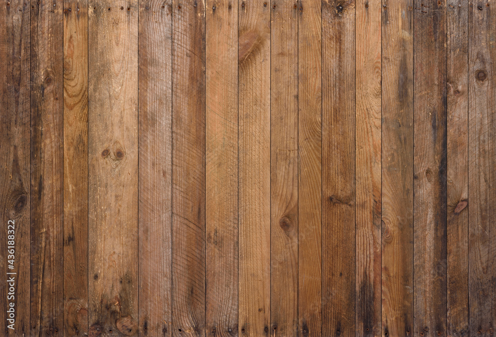 Old wood background texture. Vintage weathered rough planks with rusty nails, evenly sharp and detailed backdrop. - obrazy, fototapety, plakaty 