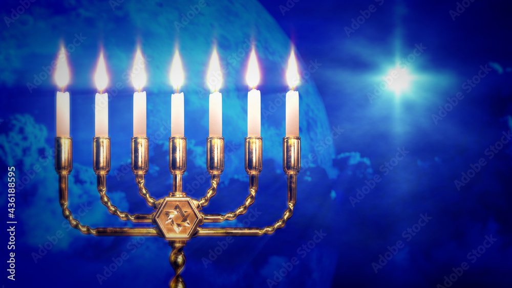 beautiful gold menorah light - computer generated object 3D illustration beautiful gold menorah light - computer generated object 3D illustration