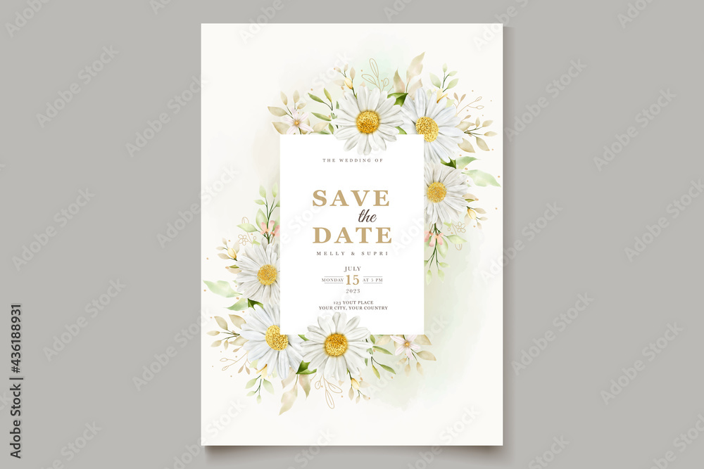 Watercolor Chrysanthemum Wedding Card Graphic