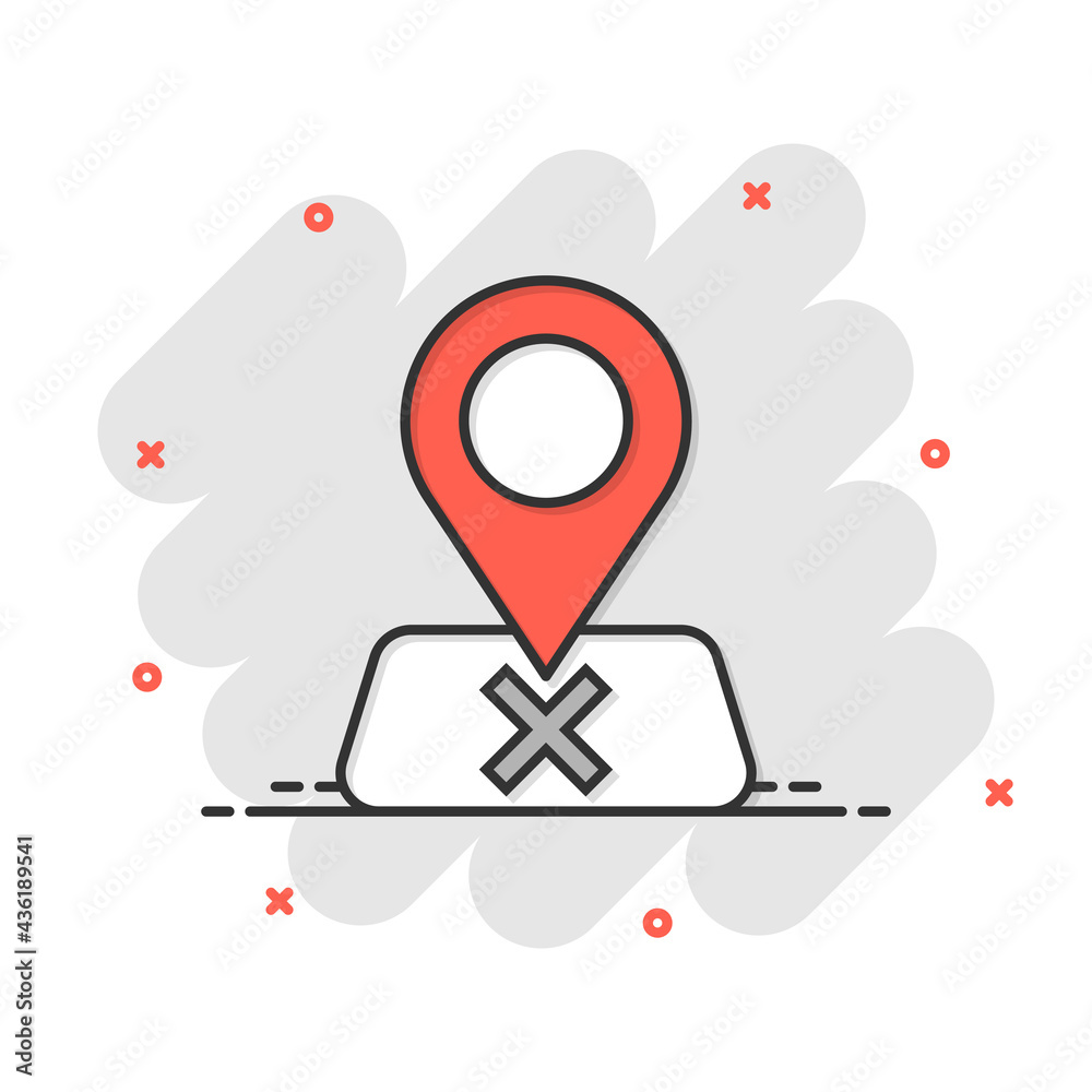 Map pin icon in comic style. GPS navigation cartoon vector illustration on white isolated background. Locate position splash effect business concept. Map pin icon in comic style. GPS navigation cartoon vector illustration on white isolated background. Locate position splash effect business concept.