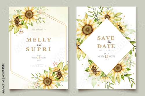 watercolor sunflower invitation card set