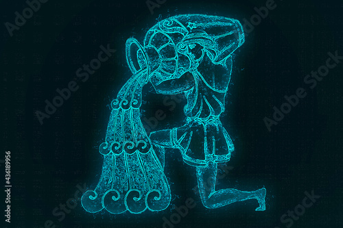 Picture of aquarius horoscope sign in twelve zodiac with galaxy blue background photo