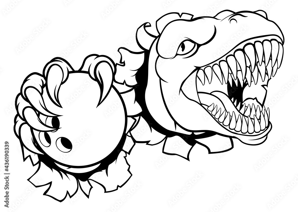 Dinosaur Bowling Player Animal Sports Mascot Dinosaur Bowling Player Animal Sports Mascot