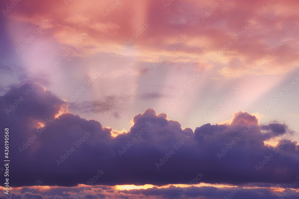 Cloudy sky background, warm sunny evening