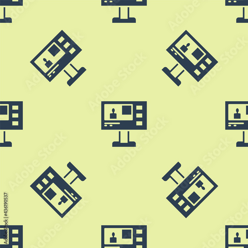 Blue Television report icon isolated seamless pattern on yellow background. TV news. Vector