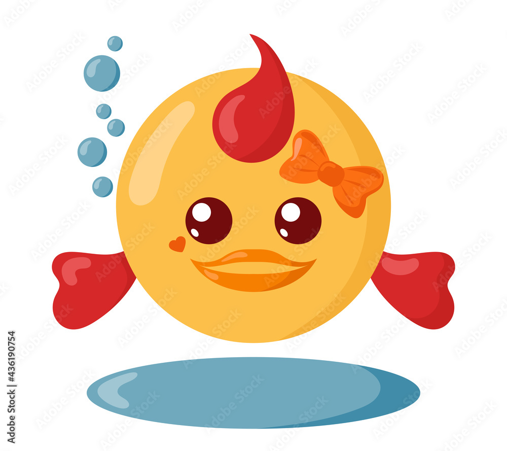 Funny cute kawaii fish with round body in flat design with shadows. Isolated animal vector illustration Funny cute kawaii fish with round body in flat design with shadows. Isolated animal vector illustration