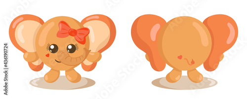 Funny cute kawaii elephant with round body in flat design with shadows, front and back. Isolated animal vector illustration  © Tatjana
