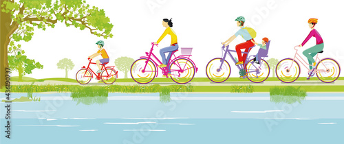 Radfahren mit der Familie in der Natur, Illustration
