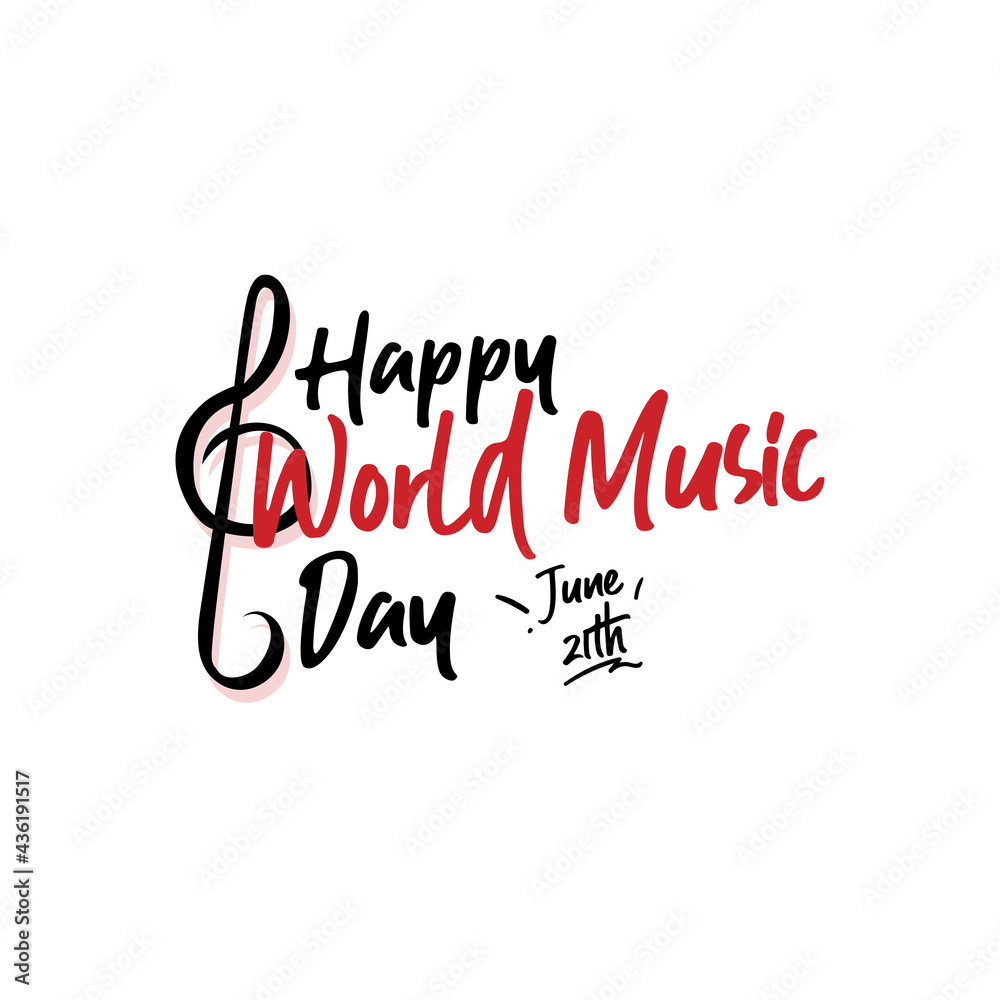 Happy world music day vector template. hand draw illustration. Design for banner, Background, greeting card or print.