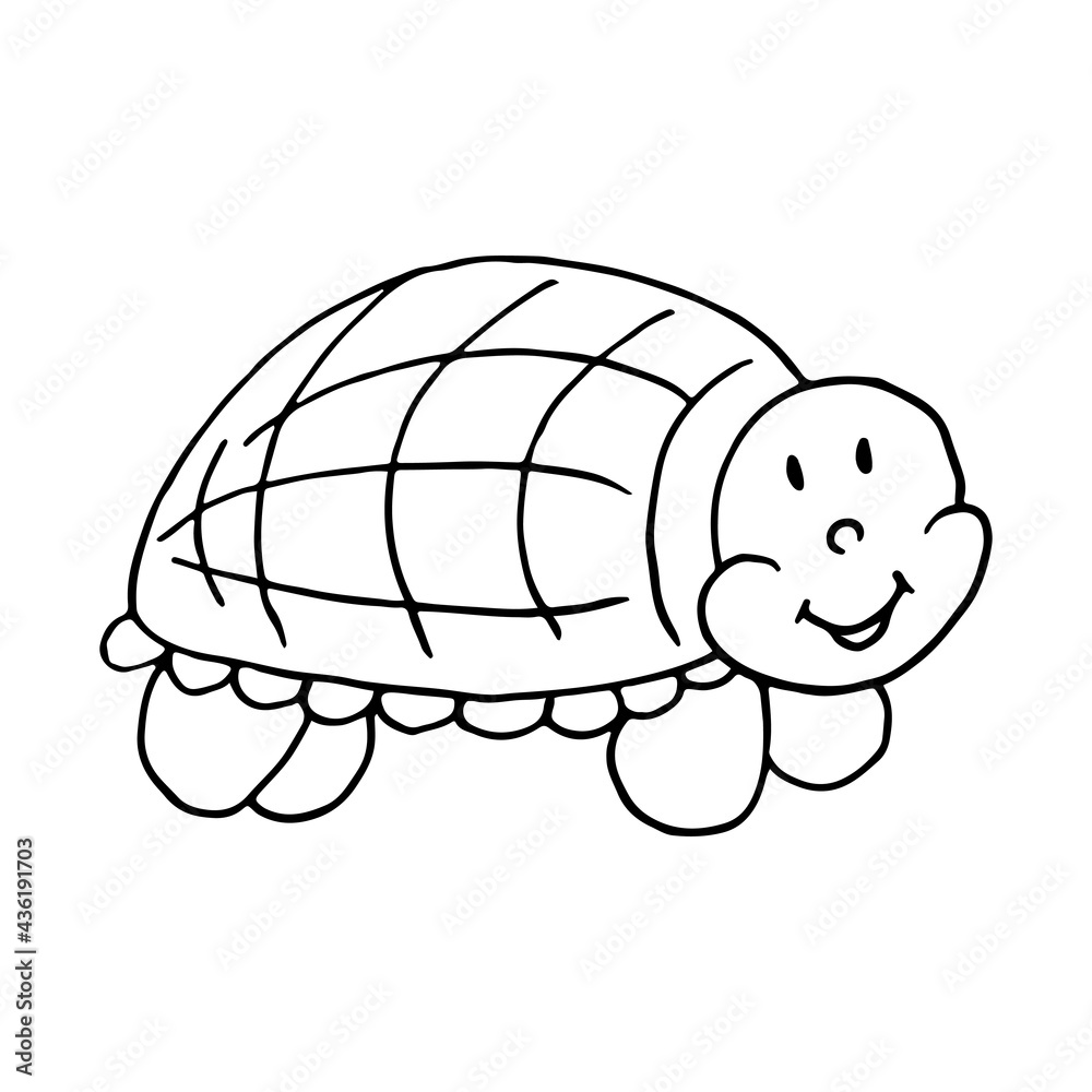 Contour. Cute turtle. Marine theme icon in hand draw style. Icon, badge, sticker, print for clothes
