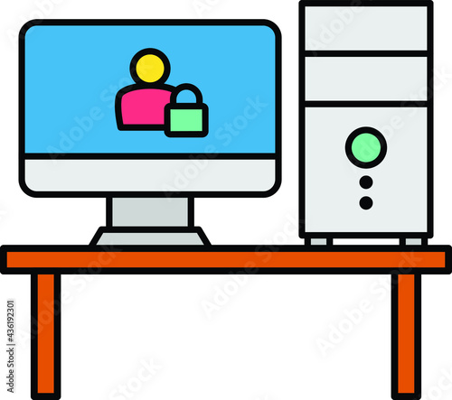 Locked Screen Concept, Desktop Computer Protection Vector color Icon Design, 
