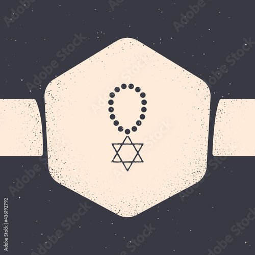 Grunge Star of David necklace on chain icon isolated on grey background. Jewish religion symbol. Symbol of Israel. Jewellery and accessory. Monochrome vintage drawing. Vector