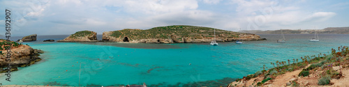 Pure crystal turquoise water of Blue Lagoon in Comino Malta