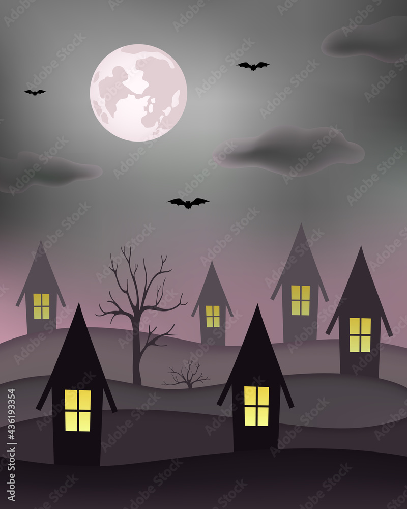 Foggy night in town. Creepy autumn background. Vector illustration. Foggy night in town. Creepy autumn background. Vector illustration.