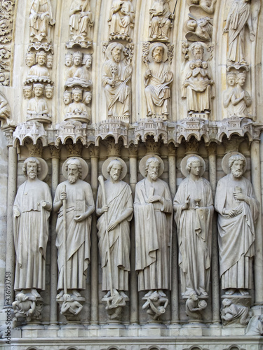 Saint sculpture at Notre Dame Cathedral, Paris.