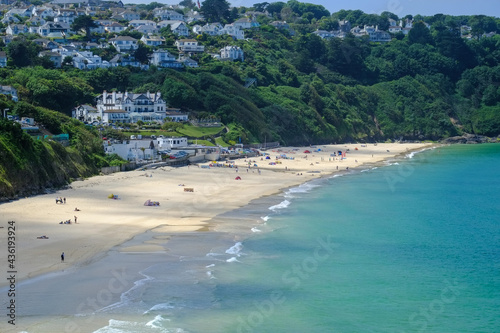Fire of Carbis Bay from the Coast Path in Cornwall, UK. 