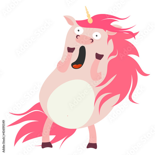 Surprised  scared  funny unicorn. A fabulous and mythical animal. Funny and funny illustration. Shock and delight  emotions
