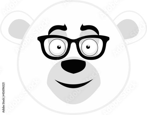 Vector emoticon illustration of the face of a cartoon polar bear with glasses