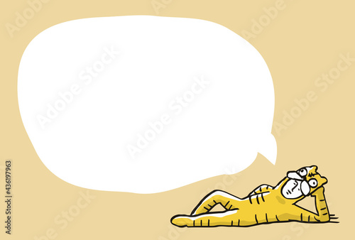 2022年　年賀状デザイン 寝転がるトラの着ぐるみを着た人物