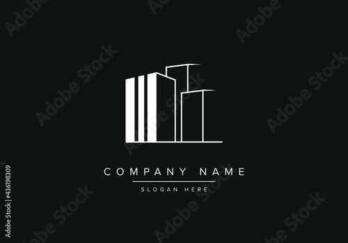 real estate building logo, line art, vector building
