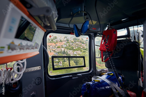 View from window helicopter emergency medical service. Themes rescue, health care and urgency help.. photo