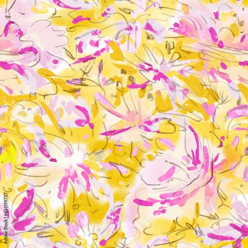 Seamless pattern with watercolor flowers.