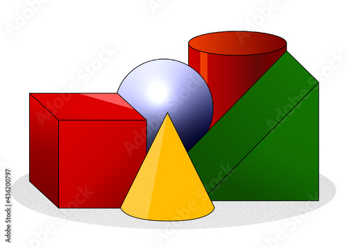 Fünf geometrische dreidimensionale Symbole 