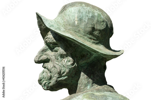 Francisco Pizarro statue. Profile closeup photo