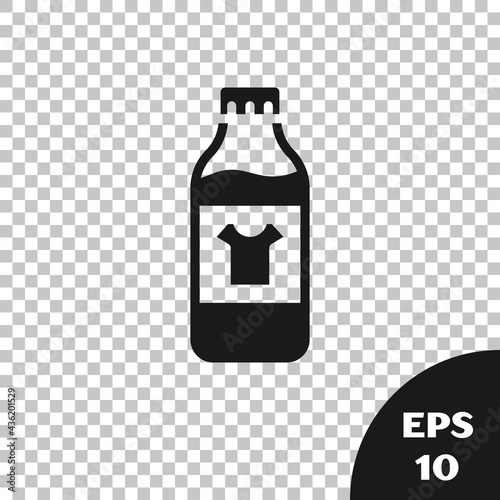 Black Plastic bottle for laundry detergent, bleach, dishwashing liquid or another cleaning agent icon isolated on transparent background. Vector