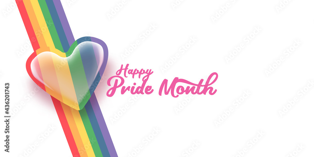 Happy pride month horizontal banner with heart and pride color flag ...