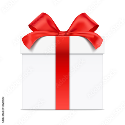 White vector gift box in a front view, isolated on background.