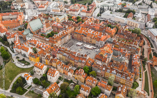 Cityscape of Warsaw downtown. Aerial view of old part of city