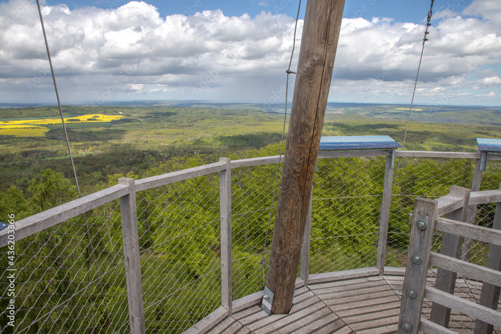 Fototapeta premium landscape with sky and clouds from the lookout tower - Hudlice, Czech republic