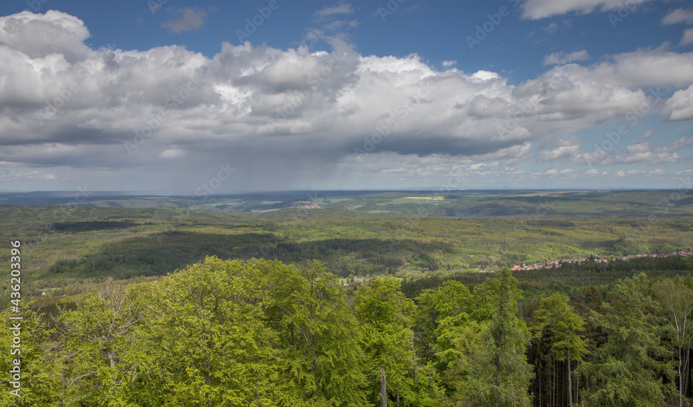 landscape with sky and clouds from the lookout tower - Hudlice, Czech republic