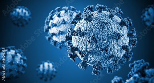 illustration of the covid-19 virus in blue tone. photo