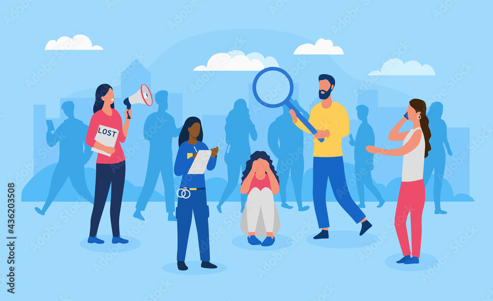 Male and female characters are lost in crowd