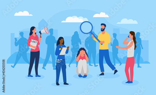 Male and female characters are lost in crowd
