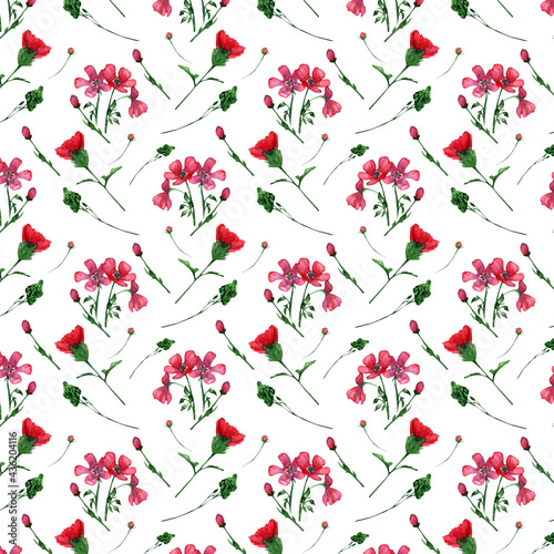 Wallpaper Mural Wildflower pattern.Watercolor flower pattern.Hand drawn watercolor element on white background. Torontodigital.ca