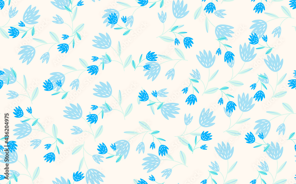 Seamless floral pattern based on traditional folk art ornaments. Colorful flowers on light background. Scandinavian style. Sweden nordic style. Vector illustration. Simple minimalistic pattern Seamless floral pattern based on traditional folk art ornaments. Colorful flowers on light background. Scandinavian style. Sweden nordic style. Vector illustration. Simple minimalistic pattern