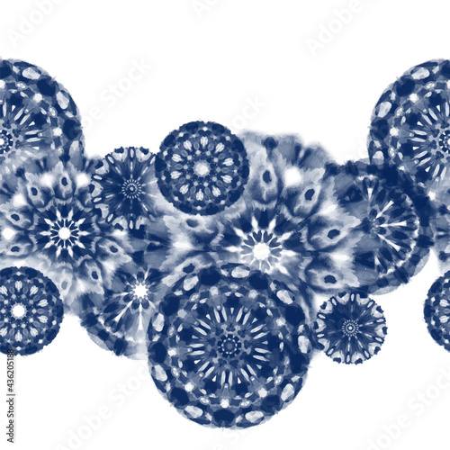 Seamless pattern Shibori in Indigo color. Digital Quilting Arts. Tie-dye. Tied and dyed - is a manual resist dyeing technique, of Japanese artisan design which produces patterns on fabric