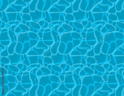 Swimming pool pattern. Vector swimming pool illustration. Summer time blue texture. Sea wave water reflaction. Bright clear sea transparent water.