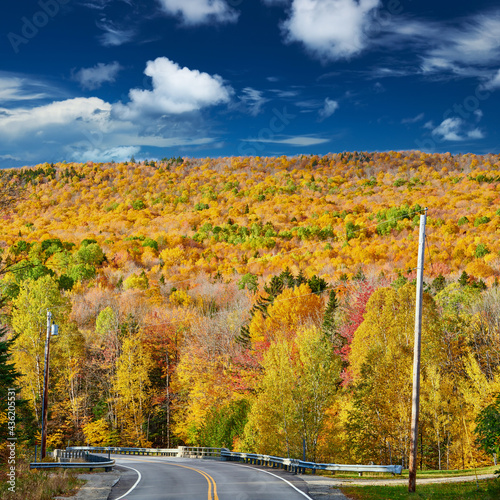Highway at autumn day, Maine, USA.