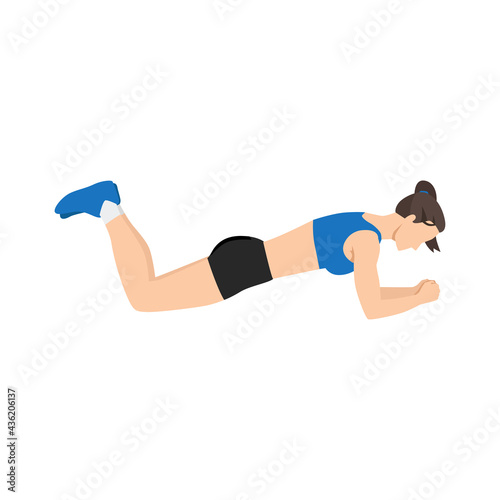 Woman doing Knee plank exercise. Flat vector illustration isolated on white background