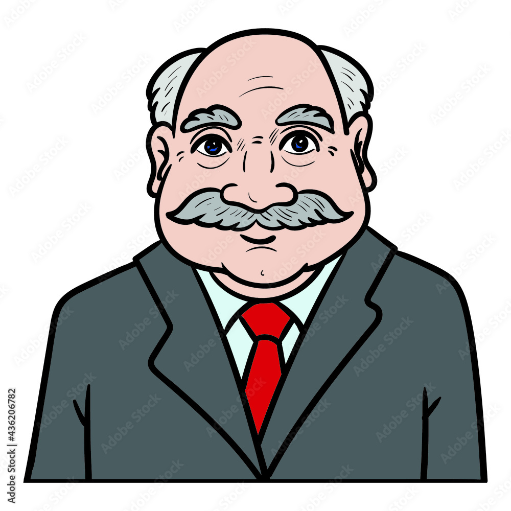 old businessman with suit and mustache. comic, avatar, isolated. old businessman with suit and mustache. comic, avatar, isolated.